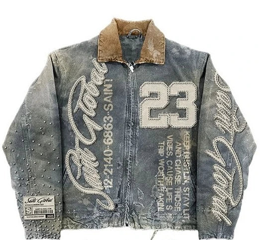 Y2K STUDDED DISTRESSED DENIM JACKET