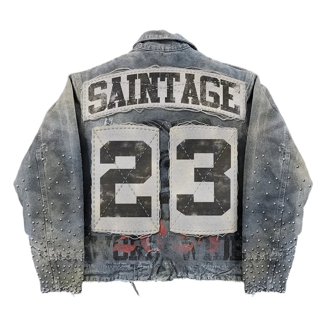 Y2K STUDDED DISTRESSED DENIM JACKET