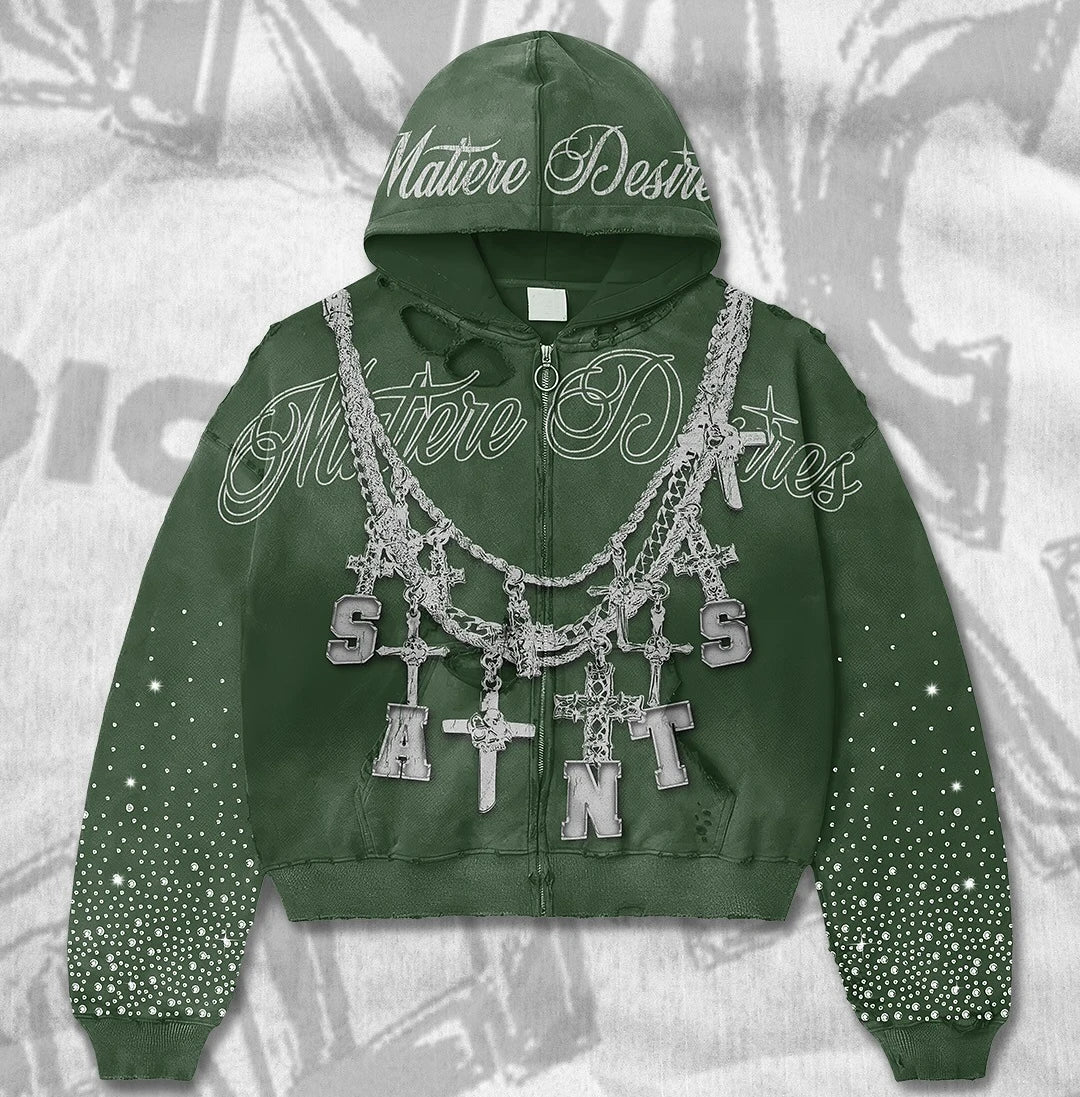 OVERSIZED RHINESTONE HOODIE - Y2K STREET STYLE
