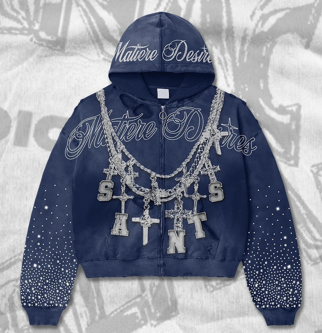 OVERSIZED RHINESTONE HOODIE - Y2K STREET STYLE