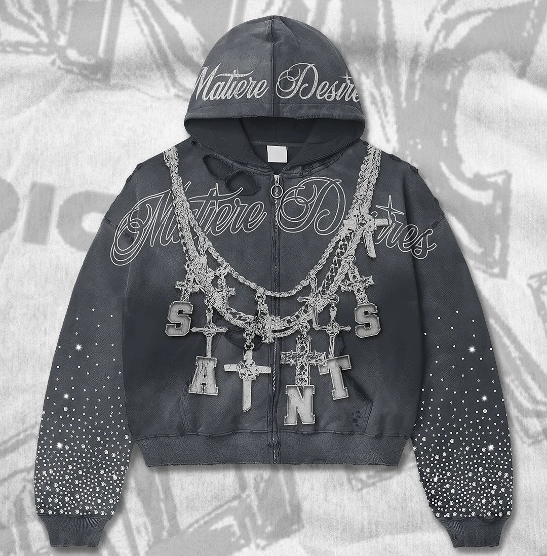OVERSIZED RHINESTONE HOODIE - Y2K STREET STYLE