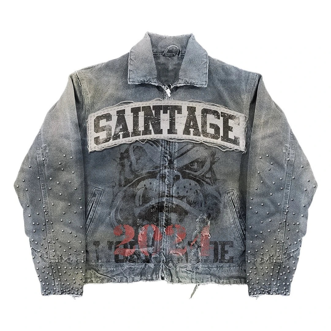Y2K STUDDED DISTRESSED DENIM JACKET
